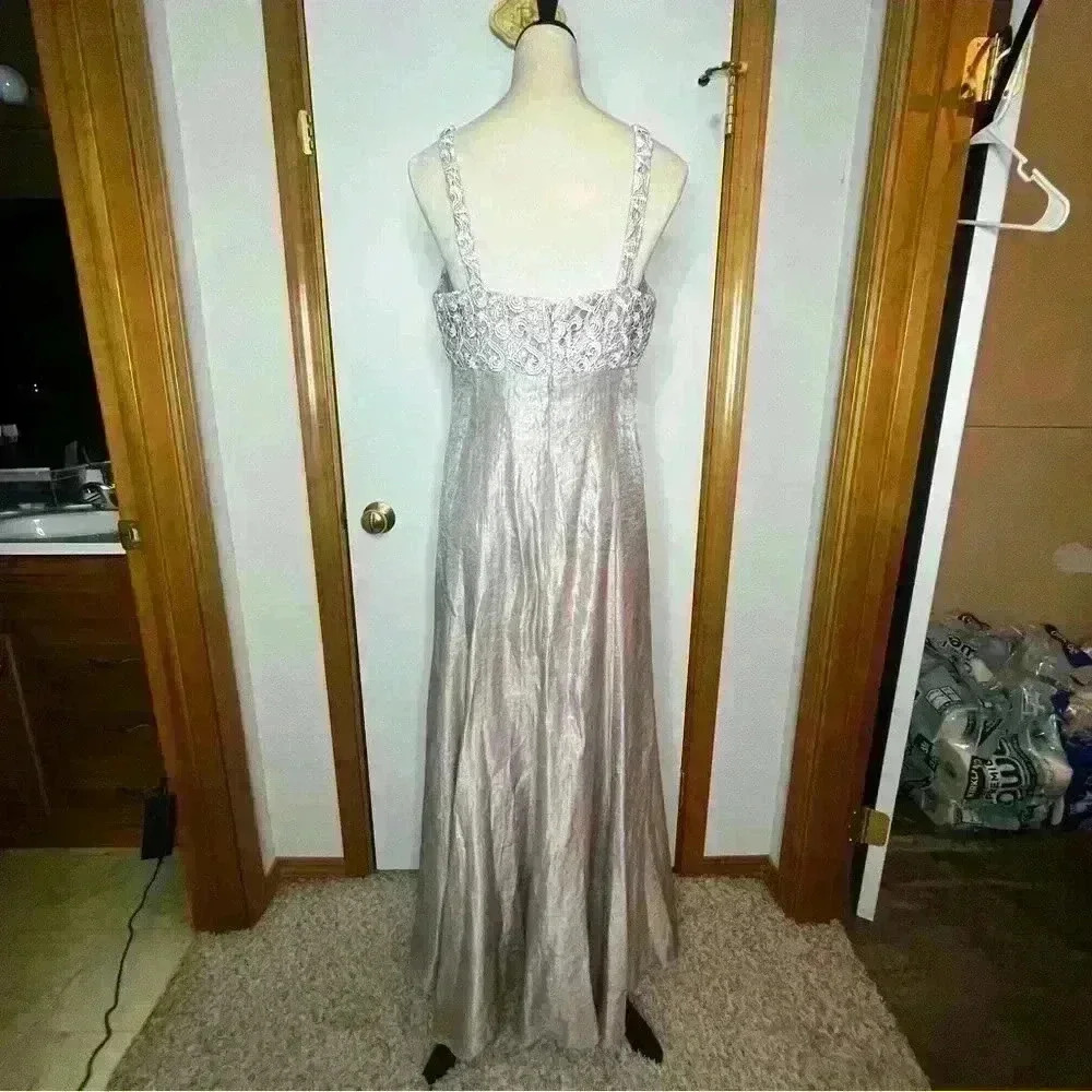 Marina Maxi Gown Dress Women 10 Dusty Rose Pink Lined V Neck Crocheted Top Strap - Picture 9 of 13